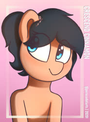 Size: 1476x2000 | Tagged: safe, artist:perezadotarts, oc, oc only, oc:crescend cinnamon, pony, blushing, cute, digital art, drawing, pink background, simple background, smiling, solo, text