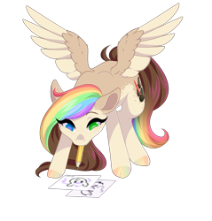 Size: 2707x2827 | Tagged: safe, artist:ohhoneybee, oc, oc only, oc:splatter paw, pegasus, pony, female, high res, mare, mouth hold, pencil, simple background, solo, transparent background