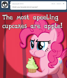 Size: 644x748 | Tagged: safe, artist:j-brony, pinkie pie, earth pony, pony, ask pun, g4, ask, ask tickled pinkie, cupcake, female, food, pun, solo