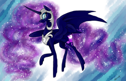 Size: 3049x1967 | Tagged: safe, artist:creeate97, nightmare moon, alicorn, pony, g4, abstract background, armor, female, helmet, looking at you, mare, solo