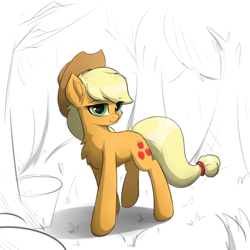 Size: 500x500 | Tagged: safe, artist:d.w.h.cn, applejack, earth pony, pony, g4, chest fluff, cute, female, jackabetes, mare, smiling, solo, tree