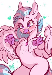 Size: 1433x2048 | Tagged: safe, artist:tohupo, silverstream, hippogriff, g4, blushing, cute, diastreamies, female, heart, open beak, open mouth, simple background, smiling, solo, white background