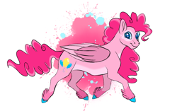 Size: 2787x1747 | Tagged: safe, artist:bella-pink-savage, pinkie pie, pegasus, pony, g4, female, g5 concept leak style, g5 concept leaks, mare, pegasus pinkie pie, pinkie pie (g5 concept leak), race swap, redesign, simple background, wings