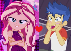 Size: 696x500 | Tagged: safe, edit, edited screencap, screencap, flash sentry, sunset shimmer, equestria girls, equestria girls specials, g4, i'm on a yacht, my little pony equestria girls: better together, my little pony equestria girls: spring breakdown, female, male, ship:flashimmer, shipping, shipping domino, starry eyes, straight, wingding eyes