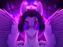 Size: 4000x3000 | Tagged: safe, artist:hazepages, oc, oc only, pegasus, pony, bust, glasses, halfbody, looking at you, portrait, solo, wings
