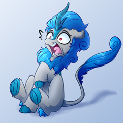 Size: 4000x4000 | Tagged: safe, artist:witchtaunter, oc, oc only, oc:kiwi, kirin, pony, absurd resolution, commission, frightened, gradient background, kirin oc, majestic as fuck, scared, screaming, sitting, snow, snowflake, solo, startled, yelling