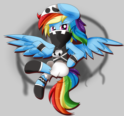 Size: 1495x1400 | Tagged: safe, artist:supera14ever, rainbow dash, pegasus, pony, g4, anklet, bandana, clothes, cosplay, costume, female, graffiti, gray background, hat, heart eyes, jewelry, looking at you, mare, pokémon, simple background, solo, team skull, team skull grunt, wingding eyes