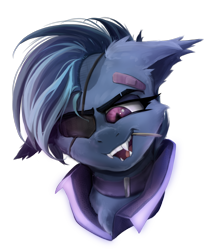 Size: 1600x1943 | Tagged: safe, artist:ignis, oc, oc only, oc:emi, bat pony, pony, fanfic:sunless, the sunjackers, bust, commission, cyber, cyberpunk, portrait, simple background, solo, this will end in pain, transparent background