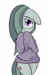 Size: 2575x3905 | Tagged: safe, artist:a.s.e, marble pie, pony, g4, bipedal, clothes, cute, female, floppy ears, high res, looking at you, marblebetes, mare, shy, simple background, solo, sweater, white background