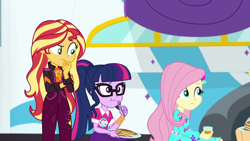 Size: 1920x1080 | Tagged: safe, screencap, applejack, fluttershy, sci-twi, sunset shimmer, twilight sparkle, equestria girls, equestria girls specials, g4, my little pony equestria girls: better together, my little pony equestria girls: sunset's backstage pass, female, music festival outfit