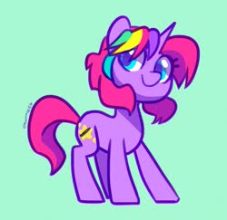 Size: 1237x1200 | Tagged: safe, artist:dawnfire, oc, oc only, oc:techy twinkle, pony, unicorn, cel shading, cute, eyestrain warning, female, full body, green background, looking at you, mare, shading, simple background, solo, standing