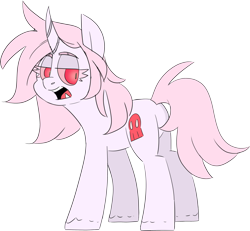 Size: 3749x3463 | Tagged: safe, artist:taaffeiite, derpibooru exclusive, oc, oc only, oc:scarlet starlight, pony, unicorn, albino, colored sclera, fangs, female, high res, mare, parent:cyberia starlight, parent:sakura starlight, rear view, red eyes, simple background, transparent background