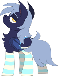 Size: 3508x4541 | Tagged: safe, artist:taaffeiite, derpibooru exclusive, oc, oc only, oc:sagittarius, bat pony, pony, bat pony oc, clothes, looking at you, looking back, looking back at you, male, rear view, simple background, socks, solo, stallion, striped socks, transparent background
