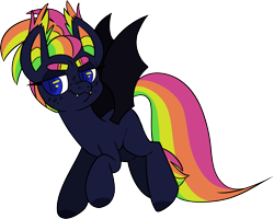 Size: 2678x2139 | Tagged: safe, artist:taaffeiite, derpibooru exclusive, oc, oc only, oc:2d frutti, bat pony, pony, bat pony oc, colored hooves, colorful, ear tufts, female, high res, mare, multicolored hair, rainbow hair, simple background, solo, transparent background