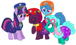 Size: 1440x857 | Tagged: safe, artist:徐詩珮, fizzlepop berrytwist, glitter drops, spring rain, tempest shadow, twilight sparkle, alicorn, pony, unicorn, series:sprglitemplight diary, series:sprglitemplight life jacket days, series:springshadowdrops diary, series:springshadowdrops life jacket days, g4, alternate universe, base used, bisexual, broken horn, clothes, cute, equestria girls outfit, female, glitterbetes, horn, lesbian, lifeguard, lifeguard spring rain, paw patrol, polyamory, ship:glitterlight, ship:glittershadow, ship:sprglitemplight, ship:springdrops, ship:springlight, ship:springshadow, ship:springshadowdrops, ship:tempestlight, shipping, simple background, springbetes, swimsuit, tempestbetes, transparent background, twilight sparkle (alicorn)