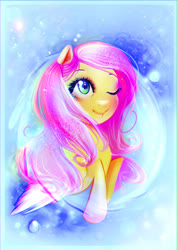 Size: 2480x3507 | Tagged: safe, artist:minamikoboyasy, fluttershy, pegasus, pony, g4, female, high res, one eye closed, solo