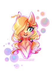 Size: 2893x4092 | Tagged: safe, artist:minamikoboyasy, applejack, earth pony, pony, g4, alternate hairstyle, bust, chest fluff, female, hair over one eye, looking at you, mare, portrait, simple background, solo, transparent background