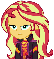 Size: 2741x3019 | Tagged: safe, artist:sketchmcreations, sunset shimmer, equestria girls, equestria girls series, g4, sunset's backstage pass!, spoiler:eqg series (season 2), belt, clothes, female, frown, geode of empathy, high res, jacket, magical geodes, music festival outfit, simple background, solo, sunset shimmer is not amused, transparent background, unamused, vector