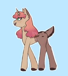 Size: 848x943 | Tagged: safe, artist:pastelspeaches, oc, oc only, pony, unicorn, deer tail, freckles, simple background, solo