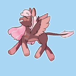 Size: 894x894 | Tagged: safe, artist:pastelspeaches, oc, oc only, pegasus, pony, eyes closed, leonine tail, simple background, solo, two toned wings, wings