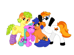 Size: 2250x1688 | Tagged: safe, artist:minty joy, oc, oc:minty joy, oc:ouch dinw, oc:pineapone, oc:twist cable, earth pony, pony, unicorn, couple, group photo