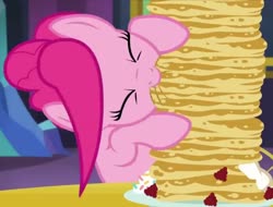 Size: 1419x1080 | Tagged: safe, screencap, pinkie pie, earth pony, pony, castle sweet castle, g4, cropped, cute, diapinkes, eating, food, pancakes