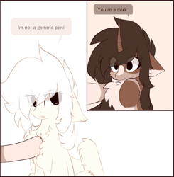 Size: 984x1005 | Tagged: safe, artist:php146, oc, oc only, oc:cookie holder, pegasus, pony, unicorn, chest fluff, eye clipping through hair, female, mare, speech