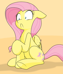 Size: 745x877 | Tagged: safe, artist:sandwich-anomaly, fluttershy, pegasus, pony, g4, :c, cropped, do not want, ears back, female, frown, mare, raised hoof, scared, shocked, shrunken pupils, sitting, solo