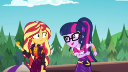 Size: 1920x1080 | Tagged: safe, screencap, sci-twi, sunset shimmer, twilight sparkle, equestria girls, equestria girls series, sunset's backstage pass!, spoiler:eqg series (season 2), female, geode of empathy, geode of telekinesis, magical geodes, music festival outfit