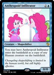Size: 375x523 | Tagged: safe, edit, pinkie pie, equestria girls, friendship games bloopers, g4, ccg, clothes, dress, high five, implied changeling, magic the gathering, self paradox, trading card, trading card edit, wondercolt statue