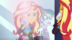 Size: 1920x1080 | Tagged: safe, screencap, sci-twi, sunset shimmer, twilight sparkle, equestria girls, equestria girls series, g4, sunset's backstage pass!, spoiler:eqg series (season 2), female, mirror, music festival outfit