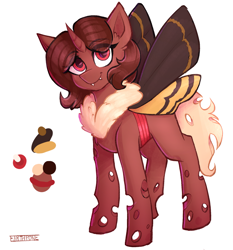 Size: 1883x2024 | Tagged: safe, artist:earthpone, oc, oc only, oc:flechette, changeling, moth, mothling, mothpony, original species, pony, female, red changeling, reference sheet
