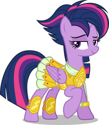 Size: 4250x4875 | Tagged: safe, artist:cencerberon, twilight sparkle, alicorn, pony, g4, absurd resolution, alternate hairstyle, armor, athena sparkle, costume, female, looking at you, mare, punklight sparkle, raised hoof, show accurate, simple background, solo, transparent background, twilight sparkle (alicorn), vector