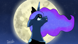 Size: 1920x1080 | Tagged: safe, artist:jomok0, princess luna, alicorn, pony, g4, ethereal mane, female, moon, solo, starry mane