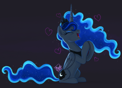 Size: 500x362 | Tagged: safe, artist:mn27, princess luna, alicorn, pony, g4, black background, cute, eyes closed, female, happy, heart, hooves together, lunabetes, mare, open mouth, simple background, sitting, solo