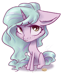 Size: 1900x2300 | Tagged: safe, artist:дом гуся, oc, oc only, pony, unicorn, adorable face, cookie, cute, female, food, guilty, guilty face, mare, simple background, solo