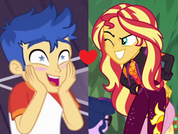 Size: 1154x870 | Tagged: safe, edit, edited screencap, screencap, flash sentry, sunset shimmer, equestria girls, equestria girls specials, g4, my little pony equestria girls: better together, my little pony equestria girls: spring breakdown, my little pony equestria girls: sunset's backstage pass, female, male, music festival outfit, ship:flashimmer, shipping, shipping domino, straight