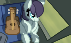 Size: 1080x660 | Tagged: safe, artist:masserey, coloratura, earth pony, pony, g4, cute, female, from above, guitar, mare, musical instrument, overhead view, rarabetes, sitting, solo