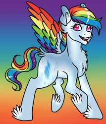 Size: 722x842 | Tagged: safe, artist:wildnature03, rainbow dash, pegasus, pony, g4, colored wings, female, g5 concept leak style, g5 concept leaks, mare, multicolored wings, rainbow dash (g5 concept leak), rainbow wings, redesign, wings