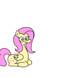 Size: 450x450 | Tagged: safe, artist:hotkoin, fluttershy, dullahan, pegasus, pony, g4, animated, disembodied head, female, floating head, headless, mare, modular, no pupils, not salmon, ponyloaf, prone, simple background, solo, wat, white background, zoom