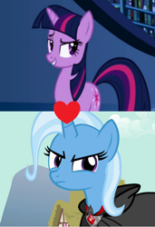 Size: 496x726 | Tagged: safe, edit, edited screencap, screencap, trixie, twilight sparkle, friendship is magic, g4, magic duel, female, lesbian, ship:twixie, shipping, shipping domino, twilight's canterlot home