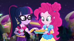 Size: 1920x1080 | Tagged: safe, screencap, crimson napalm, paisley, pinkie pie, raspberry lilac, sci-twi, twilight sparkle, equestria girls, equestria girls specials, g4, my little pony equestria girls: better together, my little pony equestria girls: sunset's backstage pass, female, geode of sugar bombs, glasses, magical geodes, music festival outfit