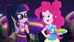 Size: 1920x1080 | Tagged: safe, screencap, crimson napalm, paisley, pinkie pie, sci-twi, twilight sparkle, equestria girls, equestria girls series, g4, sunset's backstage pass!, spoiler:eqg series (season 2), background human, female, geode of sugar bombs, glasses, magical geodes, music festival outfit