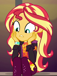 Size: 628x839 | Tagged: safe, screencap, sunset shimmer, equestria girls, equestria girls specials, g4, my little pony equestria girls: better together, my little pony equestria girls: sunset's backstage pass, cropped, cute, female, music festival outfit, shimmerbetes, solo