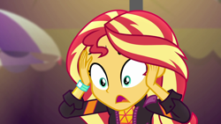 Size: 1920x1080 | Tagged: safe, screencap, sunset shimmer, equestria girls, equestria girls specials, g4, my little pony equestria girls: better together, my little pony equestria girls: sunset's backstage pass, female, music festival outfit, shrunken pupils, solo