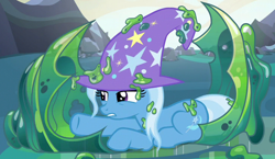 Size: 732x426 | Tagged: artist needed, safe, trixie, g4, to where and back again, changeling slime, cocoon, cropped, slime