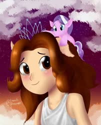 Size: 720x890 | Tagged: safe, artist:lazuli_drawner, diamond tiara, earth pony, human, pony, g4, andrea arruti, crying, rest in peace, voice actor