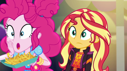 Size: 1920x1080 | Tagged: safe, screencap, pinkie pie, sunset shimmer, equestria girls, equestria girls series, g4, sunset's backstage pass!, spoiler:eqg series (season 2), female, music festival outfit