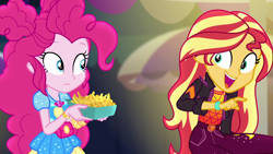 Size: 1920x1080 | Tagged: safe, screencap, pinkie pie, sunset shimmer, equestria girls, equestria girls series, g4, sunset's backstage pass!, spoiler:eqg series (season 2), female, music festival outfit