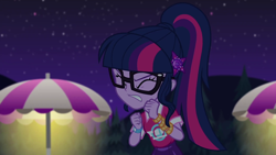 Size: 1920x1080 | Tagged: safe, screencap, sci-twi, twilight sparkle, equestria girls, equestria girls specials, g4, my little pony equestria girls: better together, my little pony equestria girls: sunset's backstage pass, eyes closed, female, geode of telekinesis, magical geodes, music festival outfit, solo